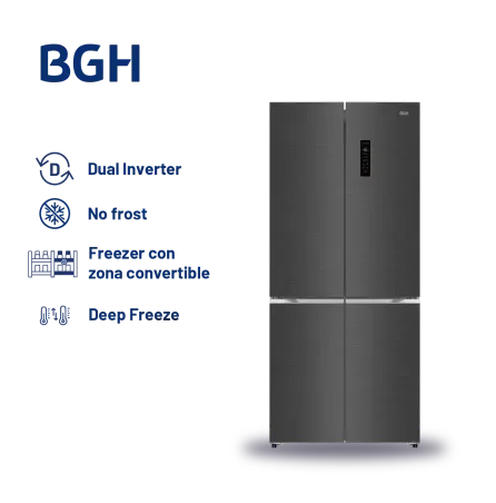Heladera BGH Multidoor No Frost Dual Inverter Dark Inox 402L