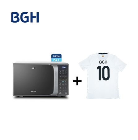 Combo Microondas BGH QuickChef Digital Eco con Grill Silver 23L + Camiseta BGH adidas Talle M