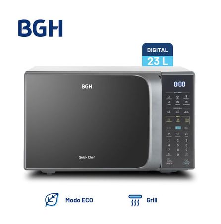 Combo Microondas BGH QuickChef Digital Eco con Grill Silver 23L + Camiseta BGH adidas Talle M