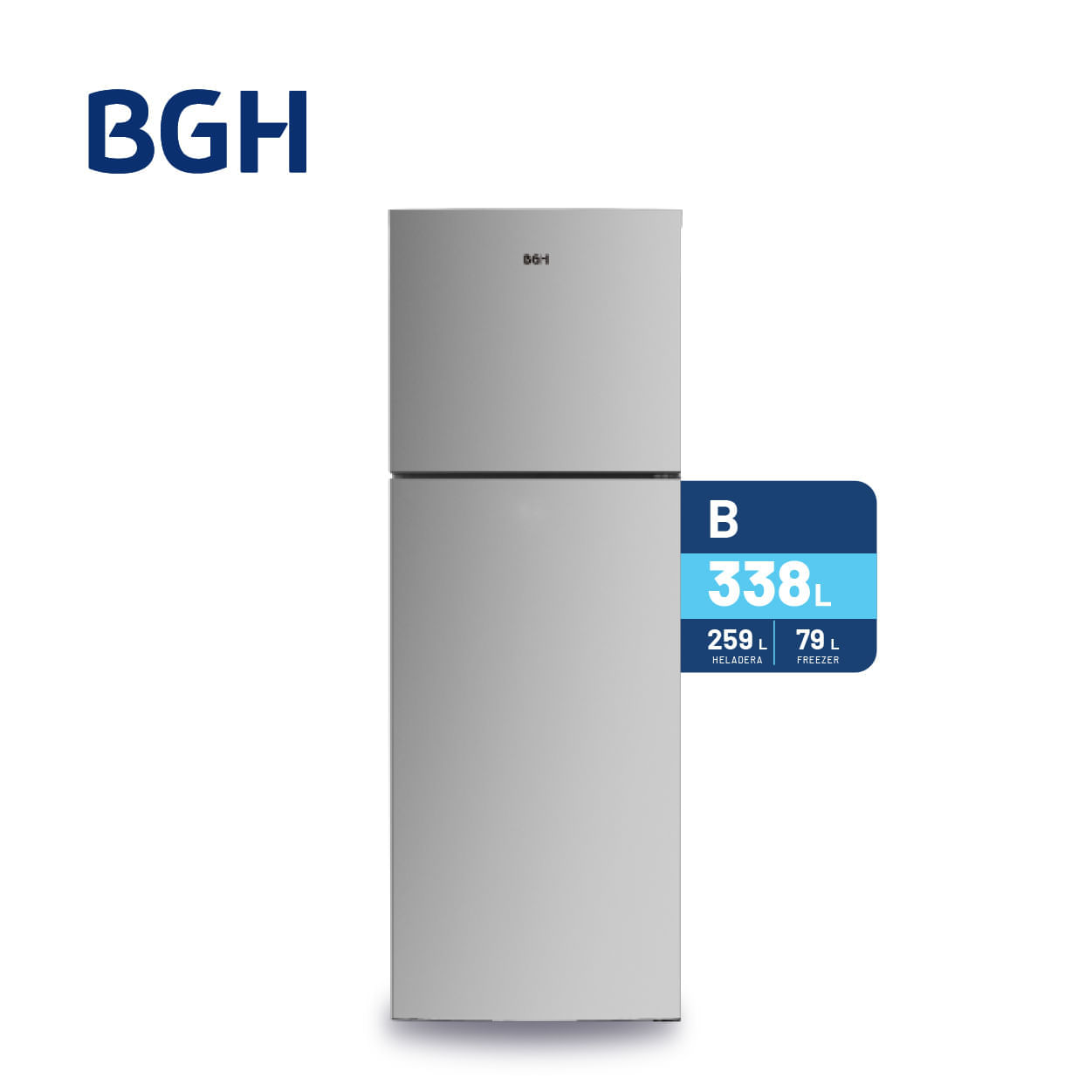 Heladera BGH Top Mount No Frost Inverter Inox 338L