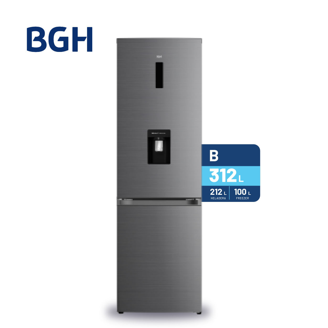 Combo Heladera Inverter No Frost Bgh 312l Dark Inox Brc330i2a + Camiseta Bgh Adidas Talle M